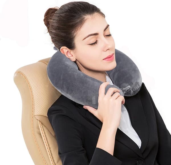 Travel Pillow - Memory Foam Neck Pillow Support Pillow, Luxurious Compact & Lightweight Quick Pack for Camping, Sleeping Rest Pillow (Grey)-FF-