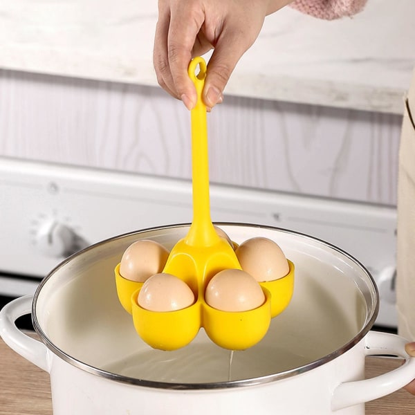 Silikon eggekoker 3/5 hulrom Langt håndtak varmebestandig lett drenering eggkoker dampende koppholder Kjøkkenutstyr Pink