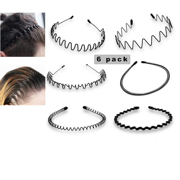 sysy 6 Stück Unisex Metall Haarband, Schwarz Spring Wave Haarband, Rutschfestes Elastisches Stirnban