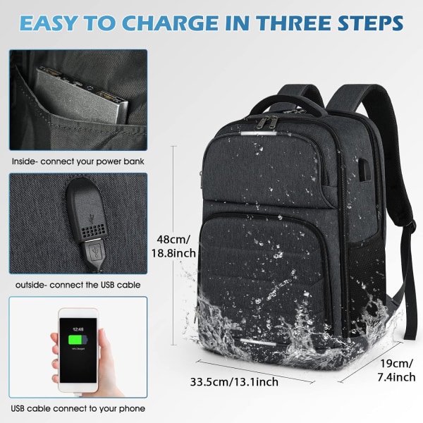 Men's Laptop Backpacks with USB Charging Port Travel Backpack Large Capacity Laptop Backpack Women Black