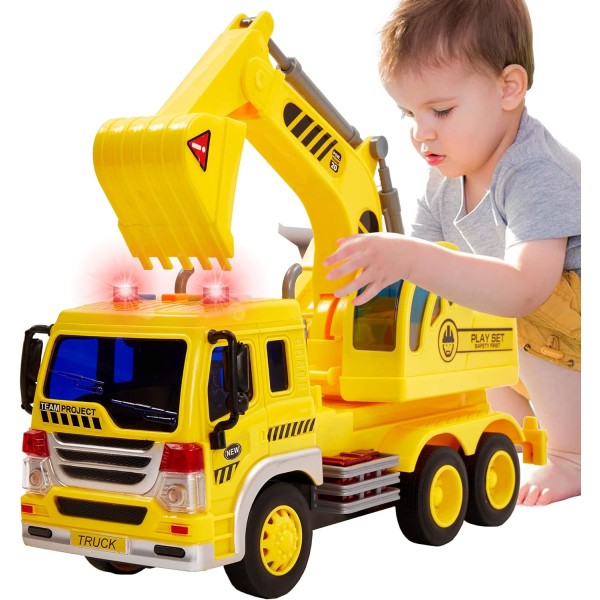 Bygglastbil för barn med ljud och lätt traktor Strandleksak, konstruktionsbil present till barn Pojke Flicka 3 4 5 6 år gammal