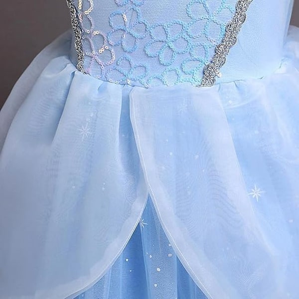 Hieno Prinsessan Pukeutumispuku Halloweeniin, Kurpitsavaunu Syntymäpäiväjuhliin, Hanskoilla, Taaperoille ja Pienille Tytöille Blue (Dress Only) 120cm