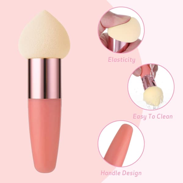Makeup Sponges, 3-Piece Beauty Blender Applicators with Handle, Angled Foundation Brushes for Face and Eyebrows (Rose Red)