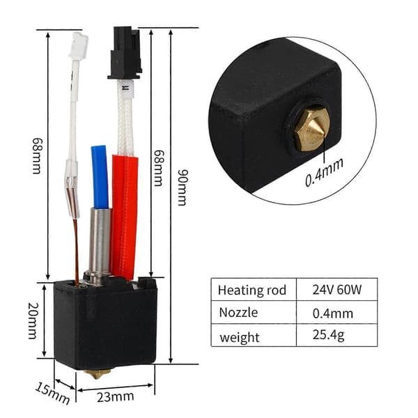 4X til ANYCUBIC Kobra 2 Hotend Sæt 24V 60W Patronvarmer Ekstruderhoved Messingdyse til Kobra 2 Neo/Max/Plus
