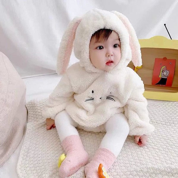 Mit første påskekostume Baby pige kanin bodysuit Nyfødt påske jumpsuit med lange kaninøre spædbørn påskedragt