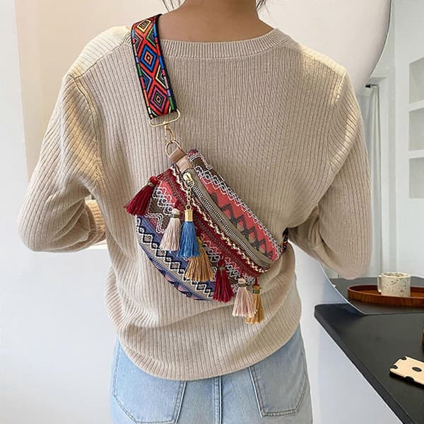 Vävda Crossbody Väskor Dam Tofs Midjeväska Retro Läder Axelväskor Pink 1pc
