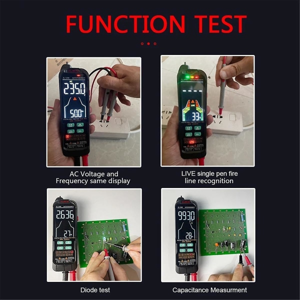 Smart Multimeter Digital AC DC Strömspänning Detektor Penna Kapacitans Temp Auto Range Tester Multimeter ZL126A Black