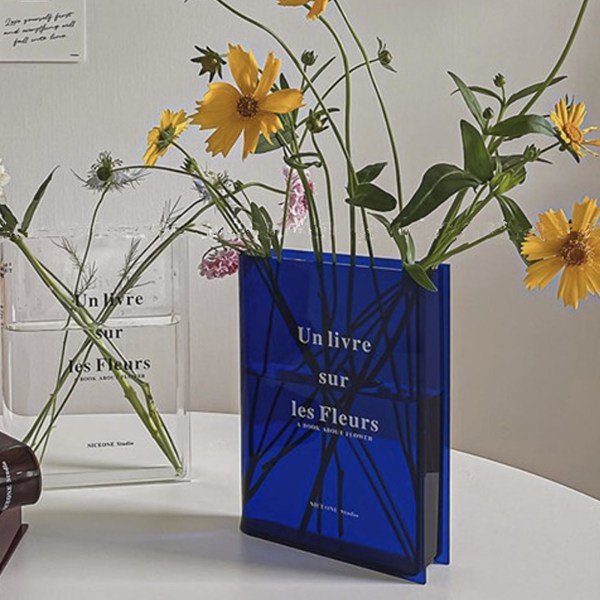 Nordisk stil klar akryl bogdesign vase transparent æstetisk blomster vase kontor hjem værelse indretning Blue