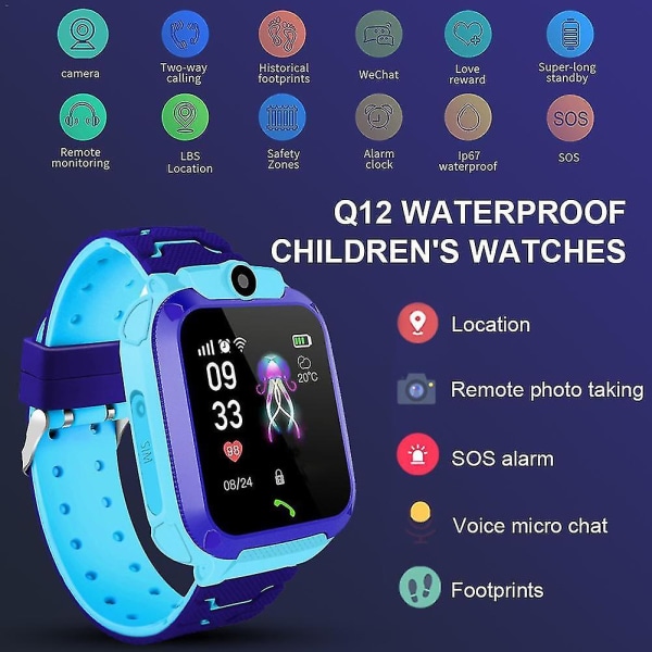 Kids Smart Watch Camera Sim Gsm Sos Call Phone Game Boys Girl Step Count Tracker blue