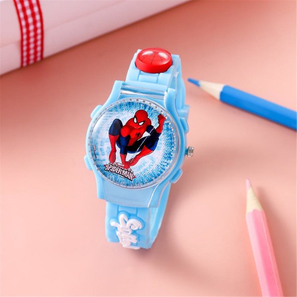 Kids Boys Girls Spiderman Wrist Watch Outdoor Sports Flap Rotation Watches Light Blue