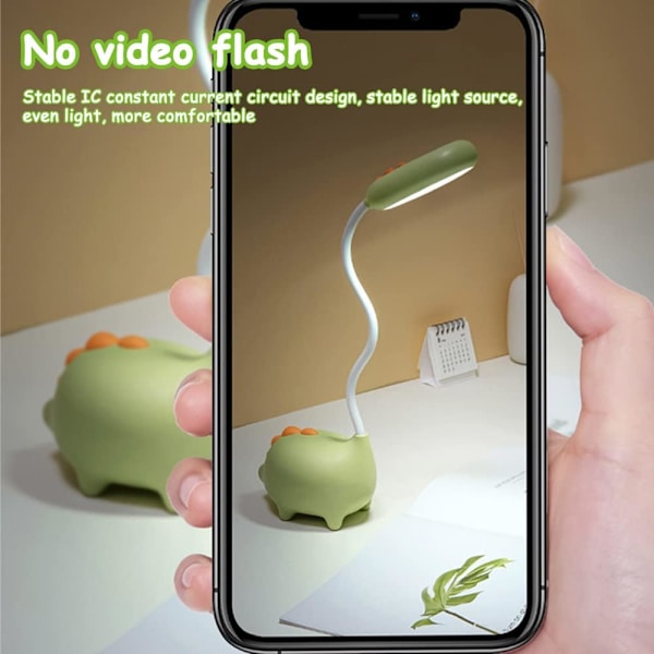 Børns bordlampe Dinosaur Børneværelse Genopladelig bordlampe Justerbar senglampe med USB LED øjenbeskyttelse Læsebordlampe (Grøn)