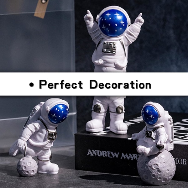 Moderne Astronaut Decor Miniature Model, Astronaut Spaceman Statue, Kreative figurer, Håndværk, Hjem/Stue/Kontor/Børneværelsesdekoration, 3 stk sæt