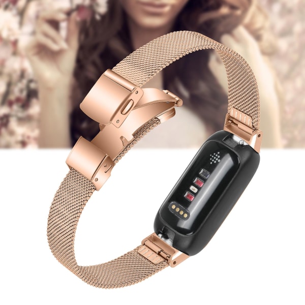 För Fitbit Inspire 3 rostfritt stål Milanese utbytesrem Justerbart watch med spänne - guld Rose Gold