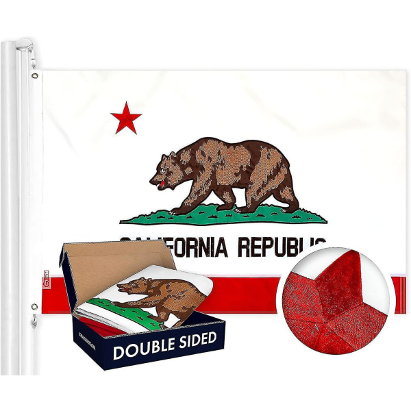 California State Flag | 3x5 fot | Dobbeltsidig brodert 210d innendørs/utendørs, messinggjennomføringer, kraftig polyester, 3-lags