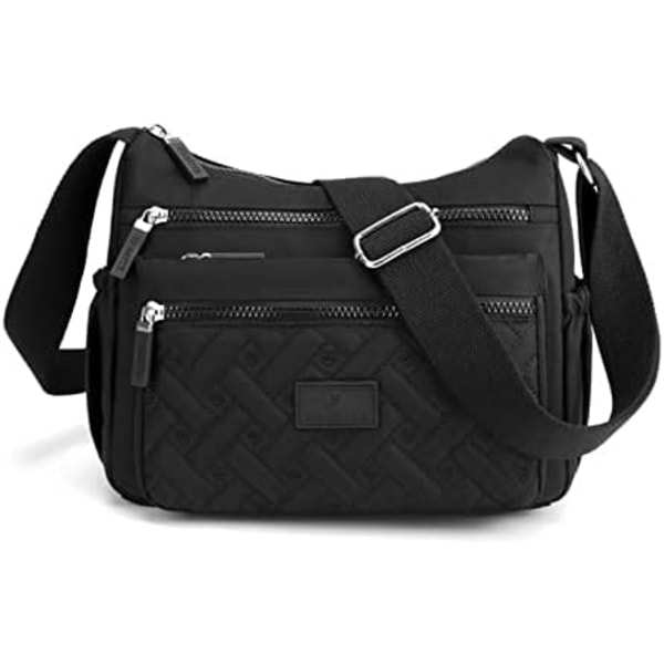Crossbody-väska för kvinnor, axelväska med flera fickor, åkpåse, svart