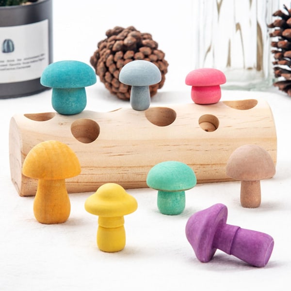 Wooden Toy Smooth Surface Early Learning Safety Baby Mushroom Educational Toy For Kindergarten