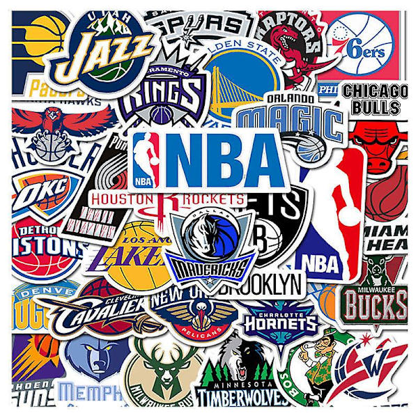 Sett med 32 NBA Basketball Association Basketball-klistremerker. Lakers, Chicago Bulls, Orlando Magic eller flere klistremerker
