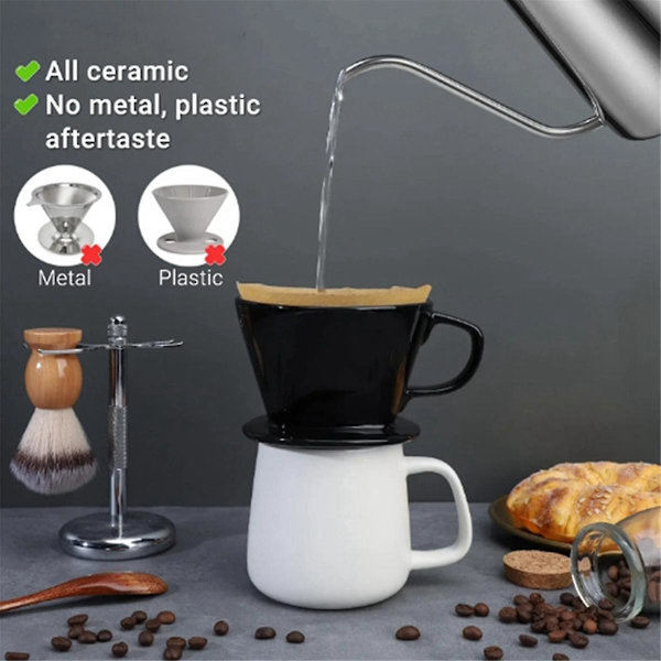 Kaffefilterkopp, enkelkopp svart keramisk kaffedroppare, återanvändbar filterdropphållare L as shown