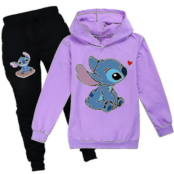 Lilo Stitch 2-delad träningsdräkt med huvtröja och byxor för barn Purple 120cm