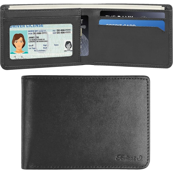 Ohut lompakko miehille - ohut Bifold aito nahka Rfid-esto, minimalistinen tyylikäs etutaskun miesten lompakot (a. Charcoal Black-id)