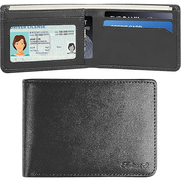 Smal plånbok för män - tunn Bifold äkta läder Rfid-blockerande minimalistisk snygg framsida ficka herrplånböcker (a. Charcoal Black-id)