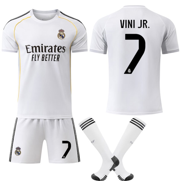 2025-2026 Real Madrid Koti Lasten Aikuisten Uusi Jalkapallopaita Sukkien Kanssa Nro.7 VINI JR No.7 VINI JR S