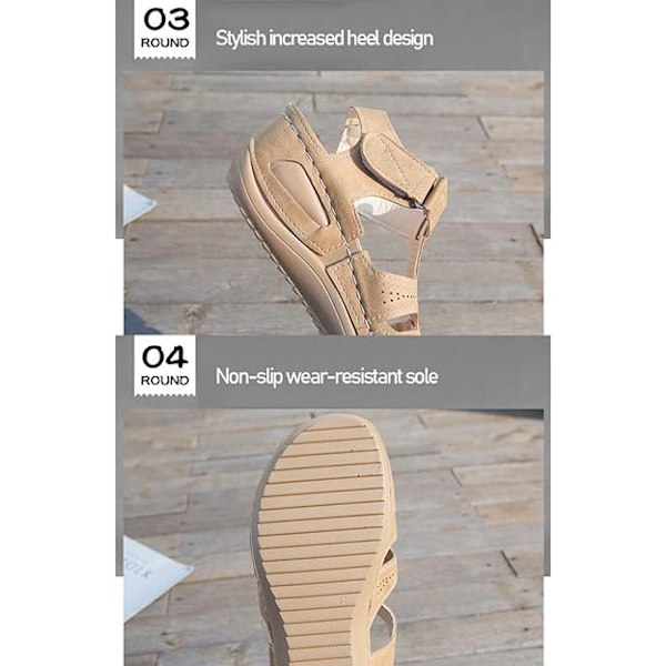 Naisten kiilapohjaiset sandaalit Paksut pohjasandaalit naisille Pehmeä nahka Suljettu kärki Vintage Liukumattomat sandaalit Paksut pohjat Premium-kengät Ontot sandaalit Clearance Sale Brown 5.5uk