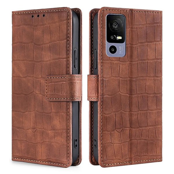 Krokodille Tekstur Pung Stativ Etui til TCL 40R 5G, Hud-følelse PU Læder Mobiltelefon Cover Brown Style C TCL 40R 5G