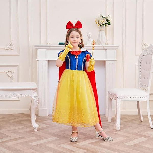 Snövit Prinsessklänningar för Flickor Prinsessan Snövit Kostym Halloween Julparty Cosplay Kläder 3-10 År 3-4T