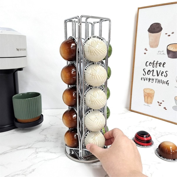Pod för Vertuo Line Pods Displayställ 20 koppar Organizer Hyllor, A Silver