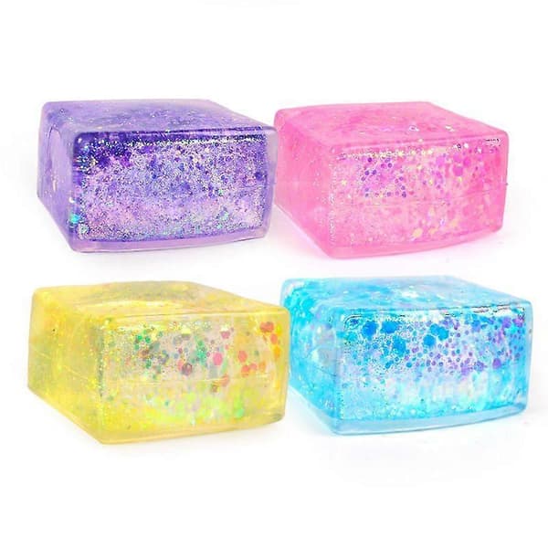 Glitter Ice Cube Squishy Toy, Aurora Borealis Squeeze Stress Relief Fidget, 4 st
