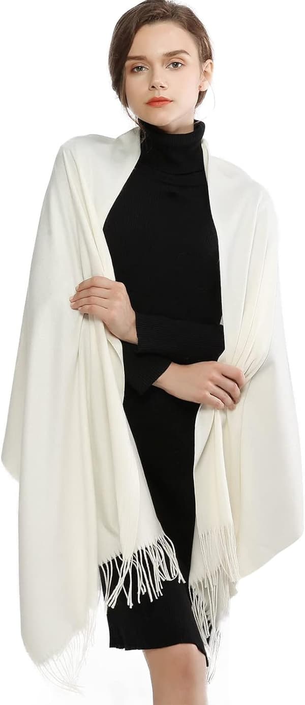 Dame skjerf Pashmina sjal og omslag til bryllup Skjerf til kvinner Vinter Ivory