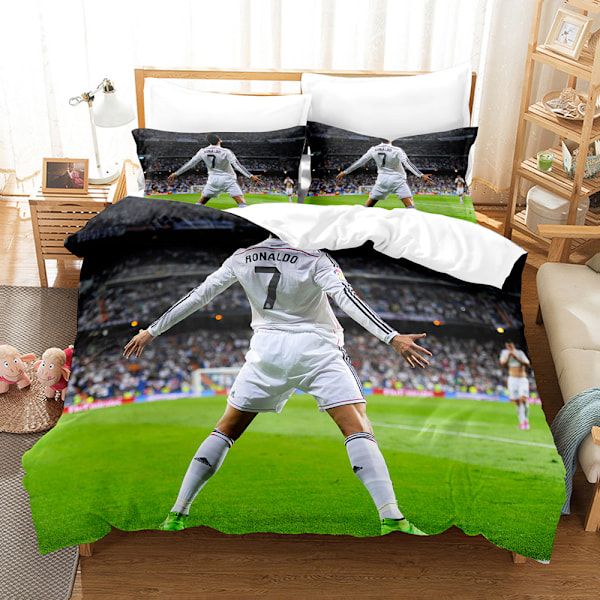 3D jalkapallotähti Ronaldo, Messi, Mbappe ja muita sarjoja painettu kolmiosainen setti kaksiosainen setti digitaalinen pussilakanasetti tyynyliinasetti E 140*210