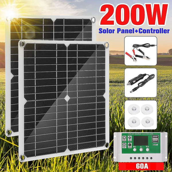 200w solcellepanelsett 60a 12v batterilader med kontroller