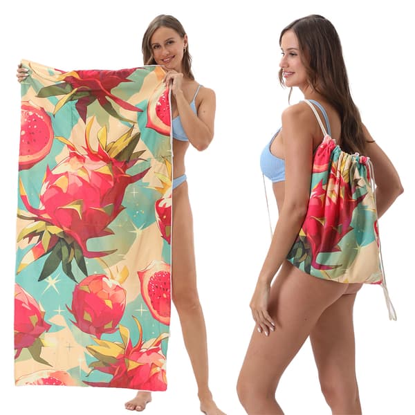 New Beach Towel Backpack with Storage Function, 140 x 70 cm 2-in-1 Foldable Printed Bath Towel YTB-001-14