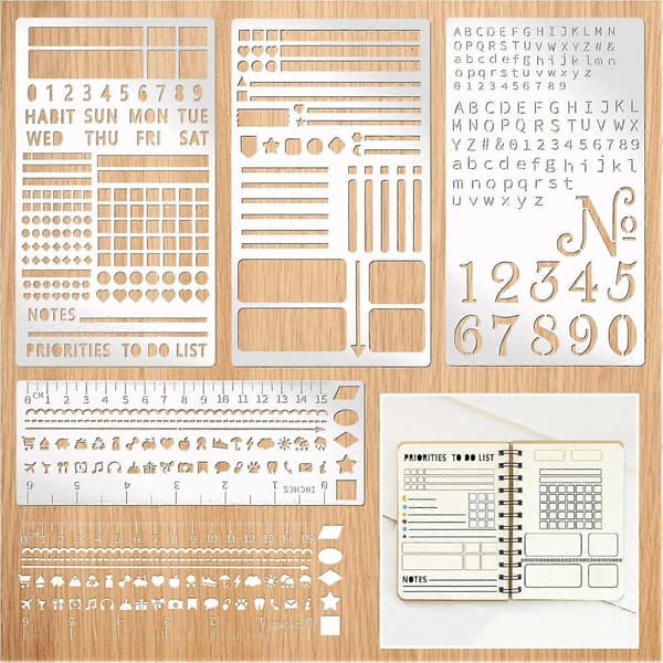 4 stykker metal journal stencils, genanvendelig rustfri stål skabelon planner stencil til journaling DIY scrapbooking, vane tracker, ugentlig oversigt, note 1 set