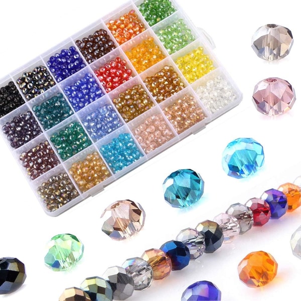 1200 stk 6 mm krystalperle, multi-farve facetteret glasperle AB perler i æske til armbånd, halskæder, nøgleringe, broderi og smykkefremstilling