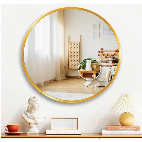 Design Dekoration Vægspejl, Store Runde Badeværelsesspejle, 60cm, Guld