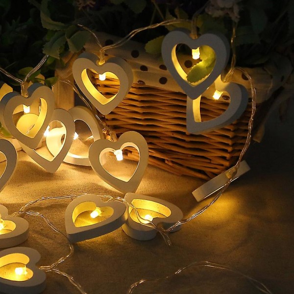 10 Led String Lights Wooden Heart Shape Lampe For Festival Party Bryllup Home Decoration Warm White