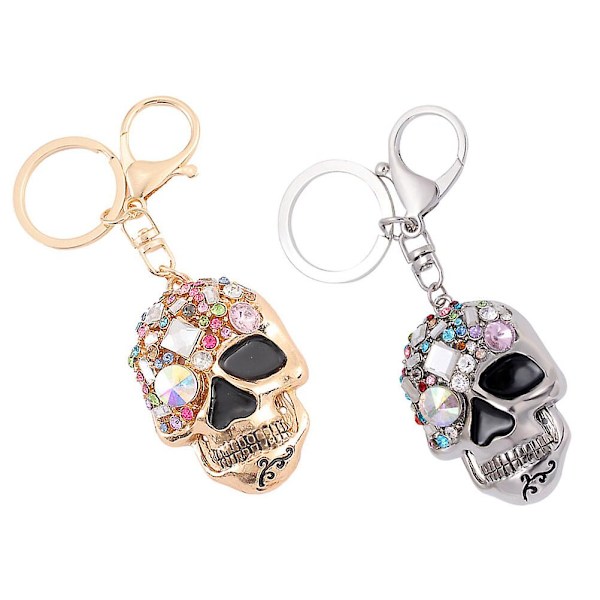 2 st Dödskalle Nyckelringar Rhinestone Inlagd Dödskalle Nyckelring Trendig Handväska Hängen