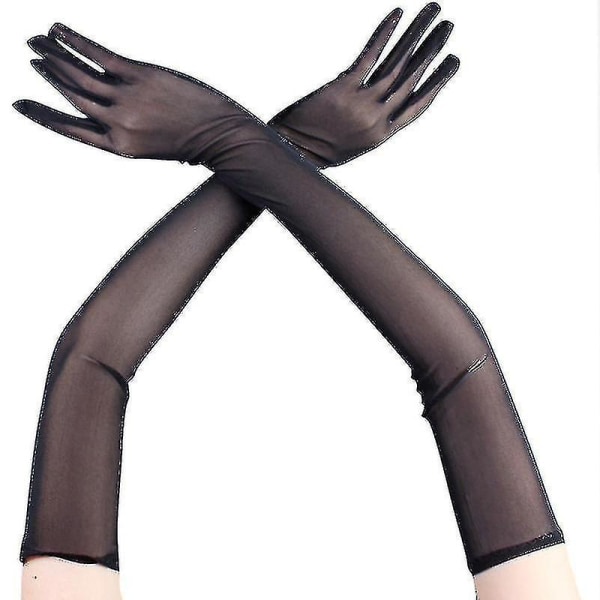 Sexet blonder tynde sorte hule gennemsigtige lange handsker Bløde åndbare massivt netgarn Kvinder Mand Ydeevne Fest Elasticitet