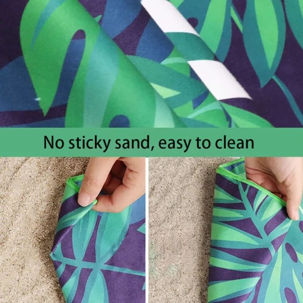 Mikrofiber sandtæt badehåndklæde, let, sandtæt og hurtigttørrende strandtæppe - stort picnictæppe, 160x80 cm