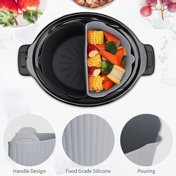 Silikone Slow Cooker Divider Liners til Crockpot 6-7QT, 2stk Genanvendelige Slow Cooker Divider(Sort+Grå)