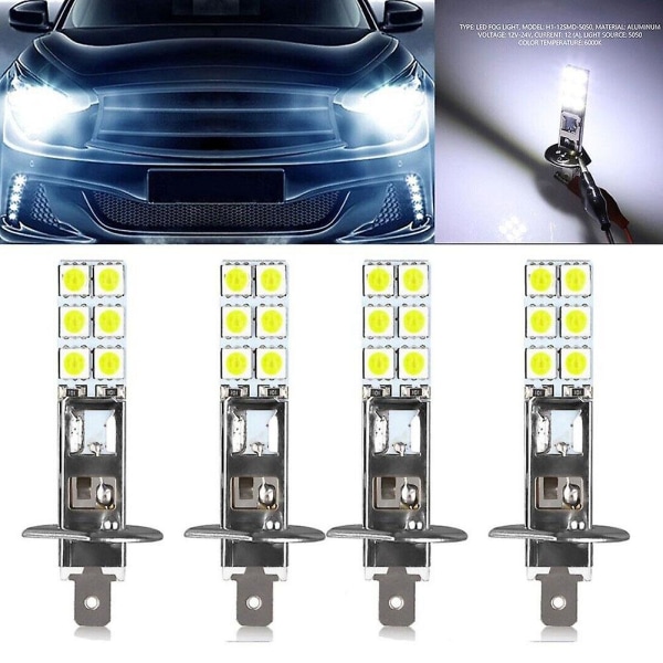 4pcs H1 Led 6000k Pure White Headlight High Low Beam Fog Light Smd Bulbs