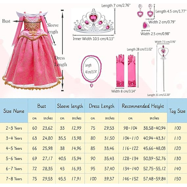 Prinsessakostym för flickor, rosa prinsessklänning för småbarn, födelsedag, Halloween, jul, cosplay-festkläder 100cm