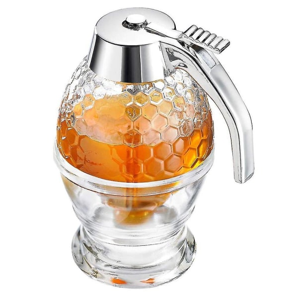Hunajapullo telineellä, hunajakennomainen - 200 ml siirappi- ja sokeripurkki, jossa ei ole tippaannostelijaa