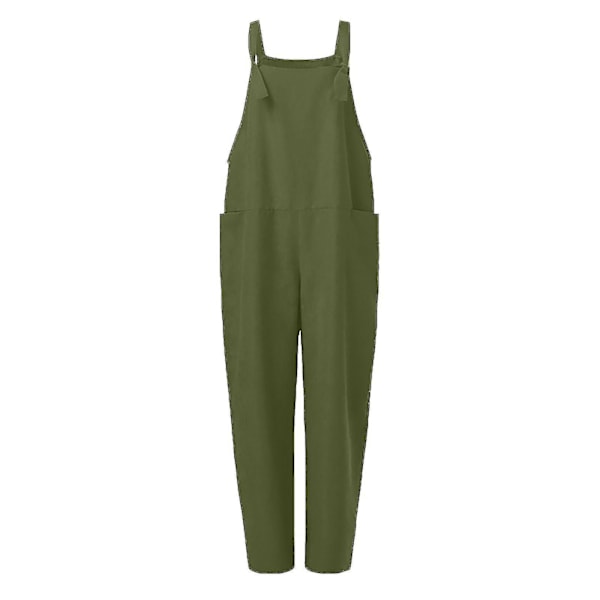 Dame Overaller Casual Løse Buksedresser Romper Baggy Playsuit Bomull og Lin Jumpsuit Green L