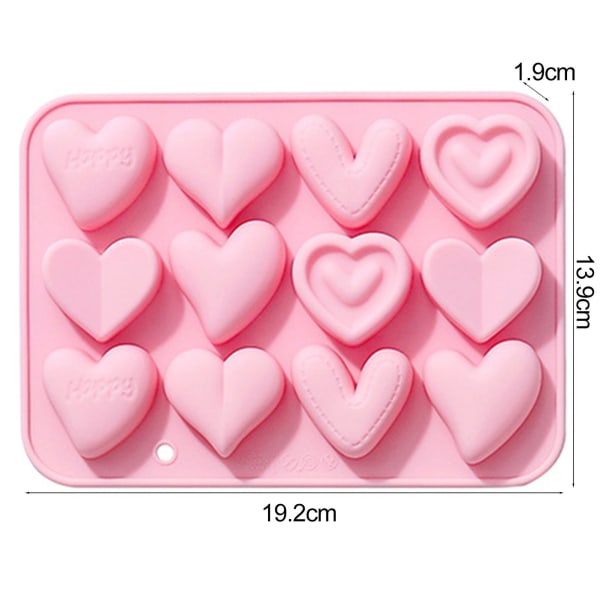 Silikonimuotit 12 linkki 6 erilaista sydämen muotoista tarttumatonta lämmönkestävää elintarvikelaatuista pehmeää molds suklaalle Pink