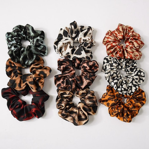 9x Dam Leopard Hårscrunchies Hårband Hårband Ponytail Hållare