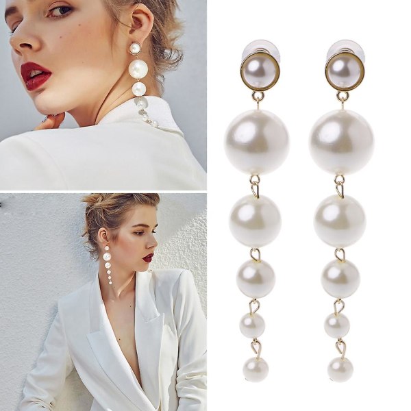 Elegant lange store perler drop øredobber for kvinner Statement smykker til bryllup